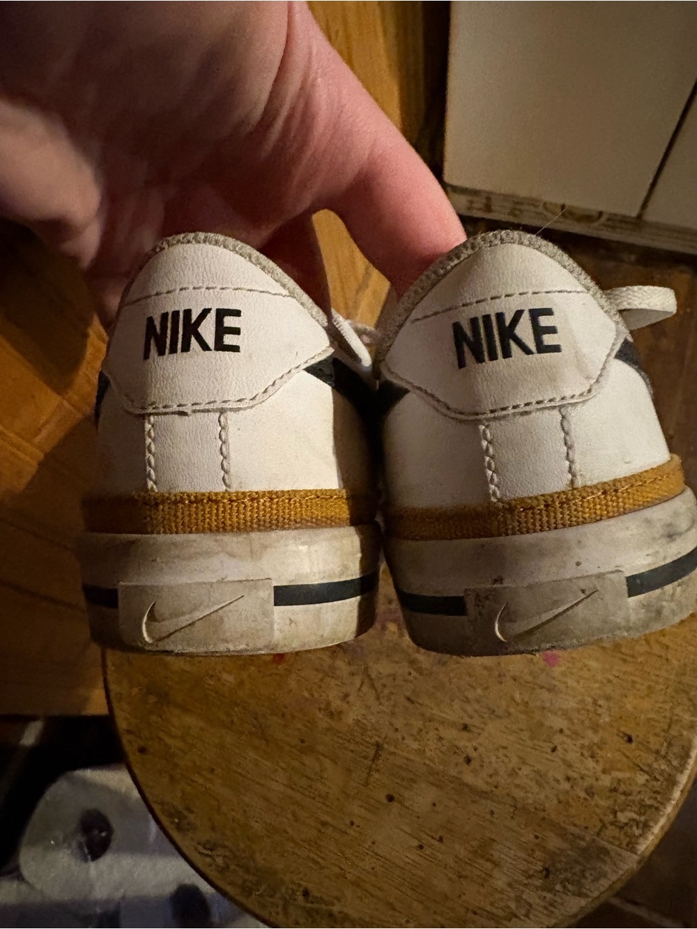 Nike Kids White Sneakers with Mustard Heel Accent womens 5.5